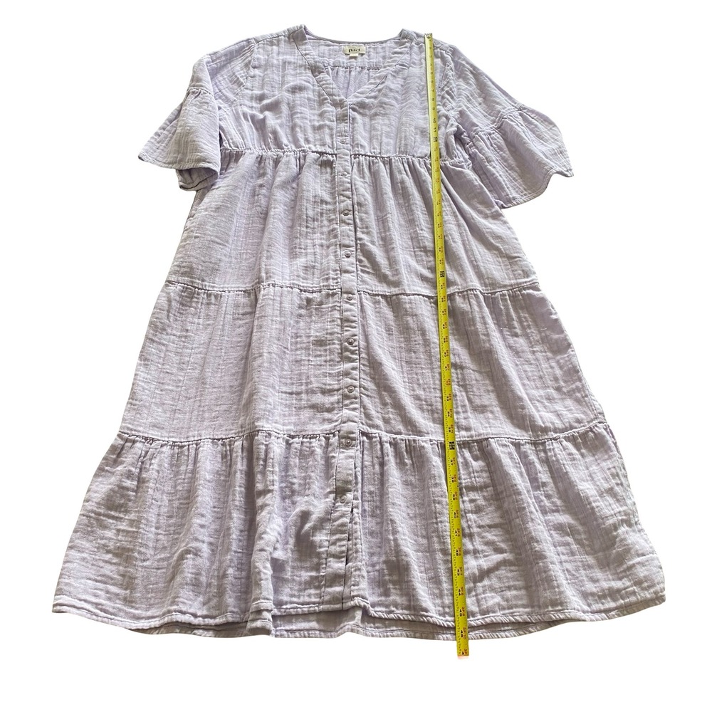 Pact Organic Cotton Midi Dress Size L Lavender Tiered Boho Button Front Cottage - Picture 6 of 8